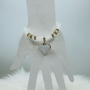White Beaded Bracelet Heart Pendant Bracelet